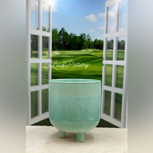 Jenna Turquoise Ceramic Planter Pot with Stud legs attached - Picture 3 of 10